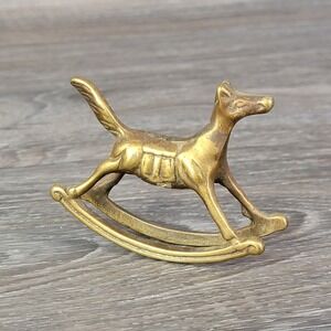 Vintage Brass Rocking Horse Dog Figurine Small 3" Miniature Gold Tone Metal‎ VTG